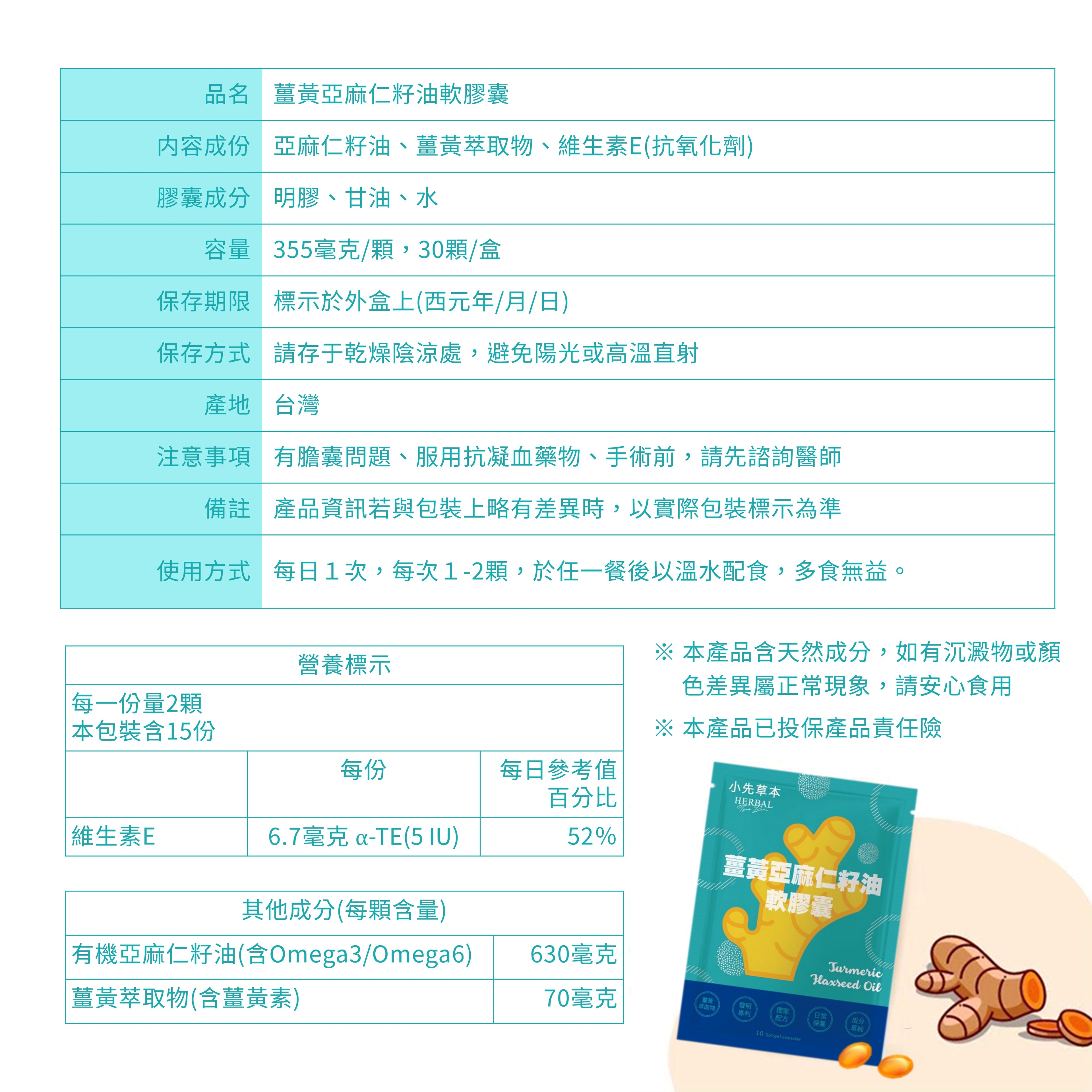 薑黃亞麻仁籽油軟膠囊 30顆/盒｜促進代謝